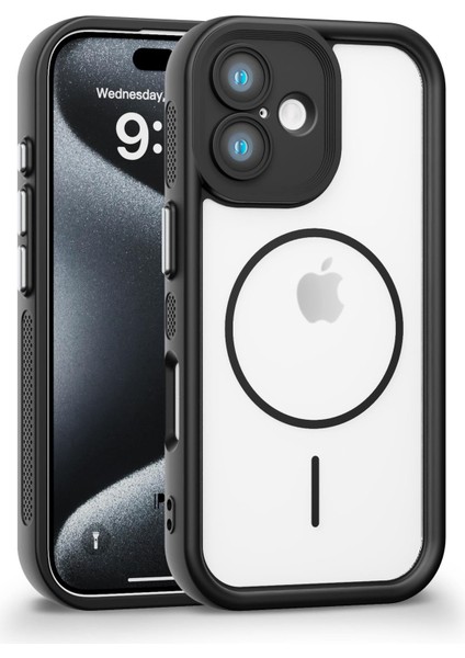 iPhone 16 Uyumlu Kamera Korumalı Magsafe Wireless Şarj Özellikli Mat Silikon Siyah Renkli Silikon Telefon Kılıfı