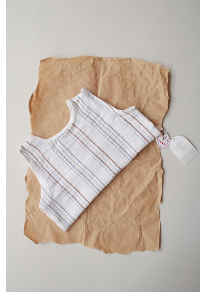 Kahve-Indigo Çizgili Müslin Atlet fiyatları