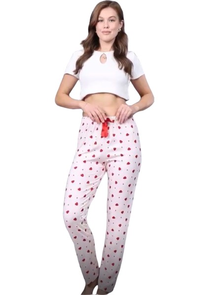 Pijama Altı Modal Ring Viskon Kumaş Çilek Desenli-Pembe