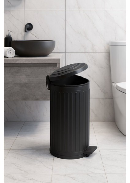 Vintage 16 Lt Yavaş Kapanır Kapaklı Ofis Mutfak Banyo Balkon Çöp Kovası Siyah