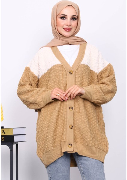 Vizon V Yaka Düğmeli Triko Hırka