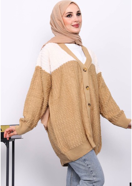 Vizon V Yaka Düğmeli Triko Hırka modelleri