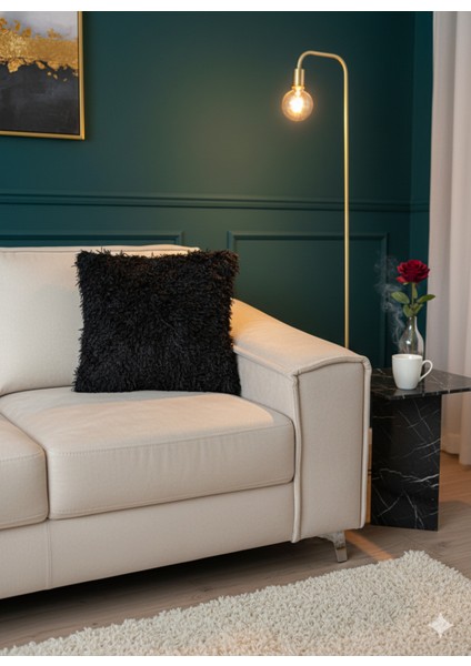 Siyah Tüylü Dekoratif Kırlent Kılıfı - Modern Salon Yatak Odası Koltuk Minderi modelleri