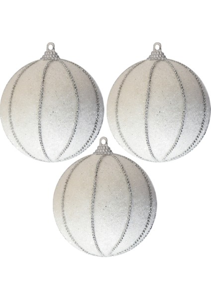 8 cm Lüks Ağaç Süsleri 3lü -Beyaz-