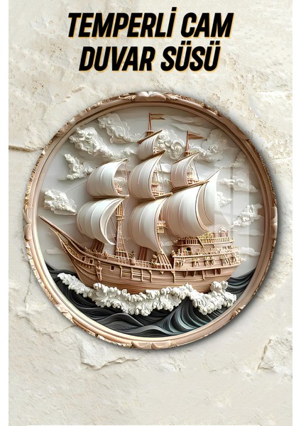 3D Görünümlü Temperli Cam Tablo – Yelkenli Gemi ve Dalga Desenli Duvar Süsü Uv Baskı 33X33 CM-CDS057 fiyatları