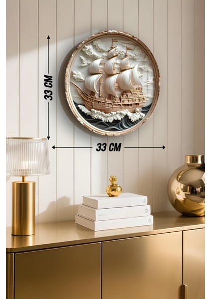 3D Görünümlü Temperli Cam Tablo – Yelkenli Gemi ve Dalga Desenli Duvar Süsü Uv Baskı 33X33 CM-CDS057 modelleri