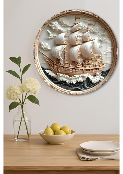 3D Görünümlü Temperli Cam Tablo – Yelkenli Gemi ve Dalga Desenli Duvar Süsü Uv Baskı 33X33 CM-CDS057 indirimleri