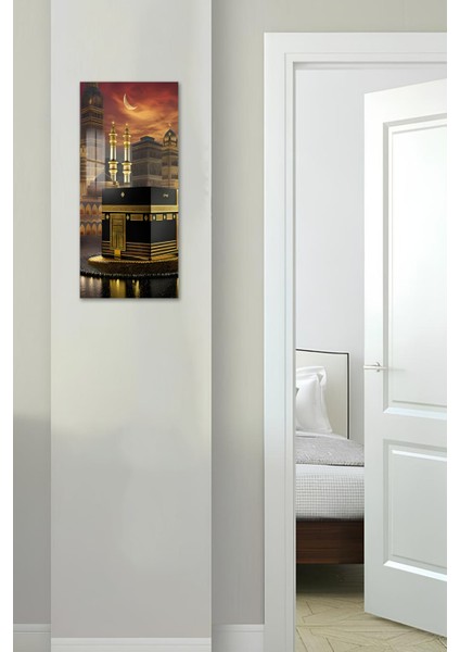 Kâbe ve Hilal Manzaralı Temperli Cam Dik Tablo 30X60 cm Uv Baskı - DCT070