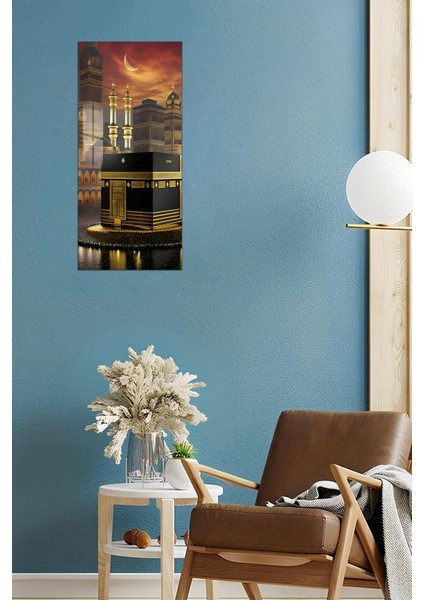 Kâbe ve Hilal Manzaralı Temperli Cam Dik Tablo 30X60 cm Uv Baskı - DCT070 modelleri