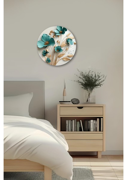3D Görünümlü Temperli Cam Tablo – Turkuaz Çiçek ve Başak Desenli Duvar Süsü Uv Baskı 33X33 CM-CDS048 fırsatları