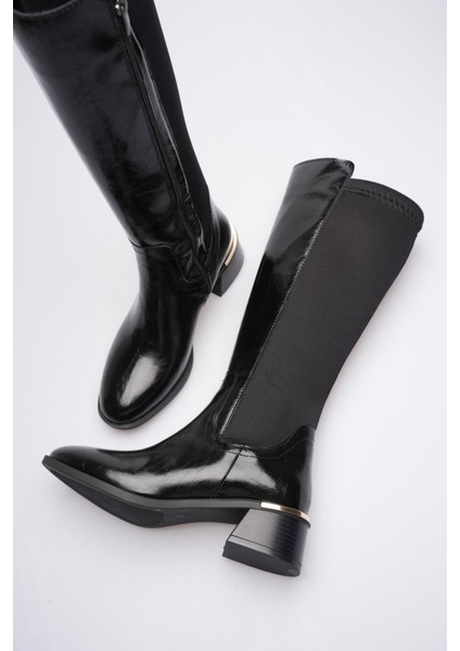 Kadın Deri Çizme Streç Fermuarlı Gold Topuk Detaylı Strelune modelleri