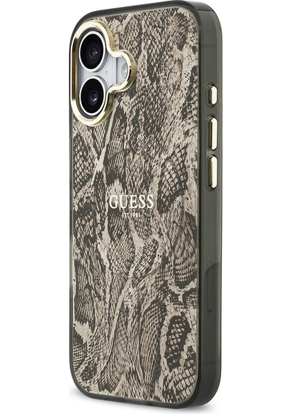 iPhone 17 Uyumlu Kılıf Guess Lisanslı M-Safe Özellikli Yazı Logolu Python Desenli Kapak Kahverengi fiyatları