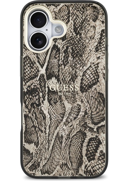 iPhone 17 Uyumlu Kılıf Guess Lisanslı M-Safe Özellikli Yazı Logolu Python Desenli Kapak Kahverengi modelleri
