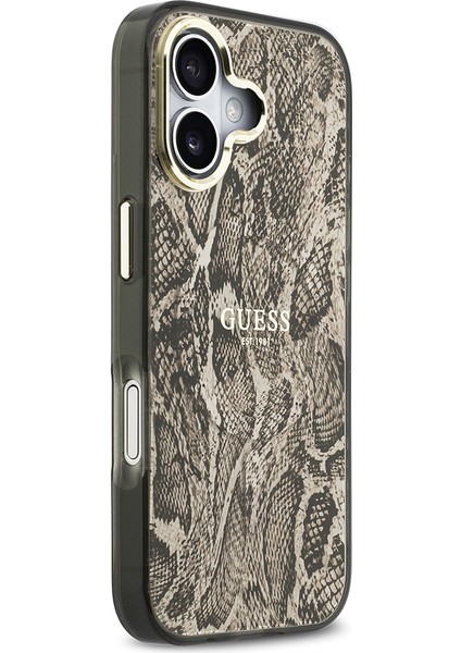 iPhone 17 Uyumlu Kılıf Guess Lisanslı M-Safe Özellikli Yazı Logolu Python Desenli Kapak Kahverengi fırsatları