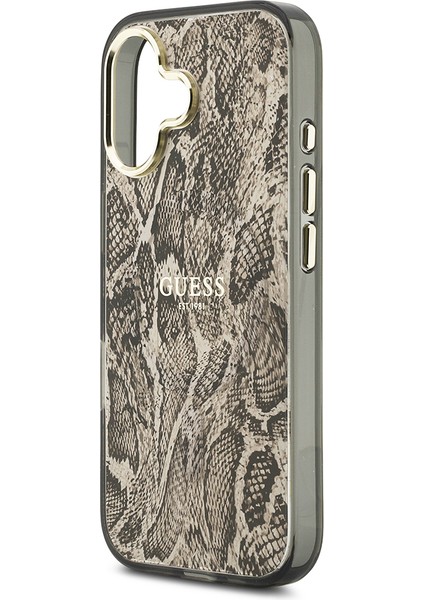 iPhone 17 Uyumlu Kılıf Guess Lisanslı M-Safe Özellikli Yazı Logolu Python Desenli Kapak Kahverengi
