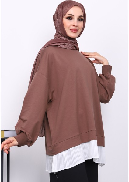 Koyuv Vizon Pilise Detaylı Bisiklet Yaka Sweatshirt