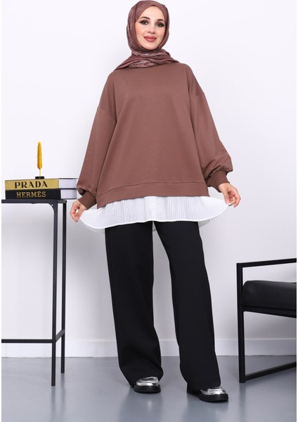 Koyuv Vizon Pilise Detaylı Bisiklet Yaka Sweatshirt fiyatları