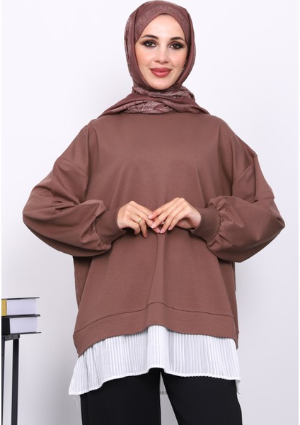 Koyuv Vizon Pilise Detaylı Bisiklet Yaka Sweatshirt modelleri