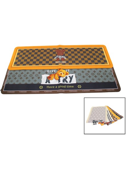 Dikdörtgen Renkli Desenli - Resimli Su Emici - Sihirli Banyo Paspası Elastik 116 x 37.5cm (5361)