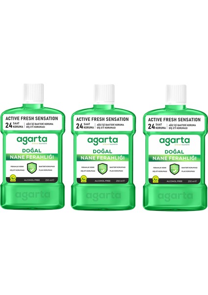 Ağız Bakım Suyu Alkolsüz Ferah Nefes Doğal Nane Ferahlığı 250 ml x 3 Adet