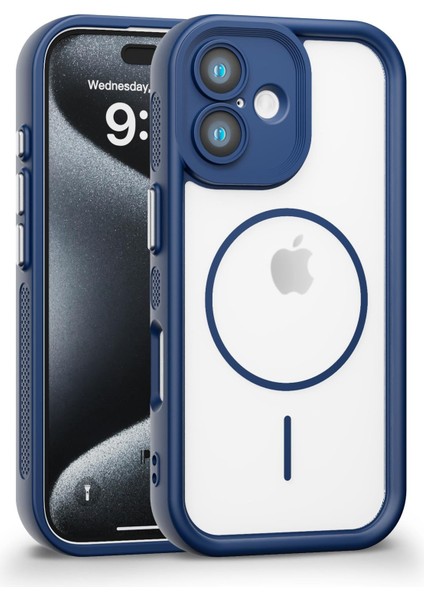 iPhone 16 Plus Uyumlu Kamera Korumalı Magsafe Wireless Şarj Özellikli Mat Silikon Lacivert Renkli Silikon Telefon Kılıfı