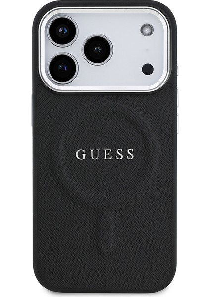 iPhone 17 Pro Uyumlu Kılıf Guess Lisanslı M-Safe Özellikli Klasik Yazı Logolu Pu Deri Kapak Siyah modelleri