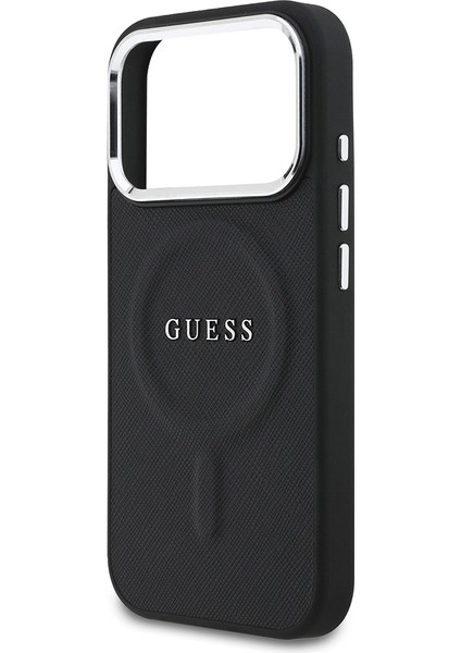 iPhone 17 Pro Uyumlu Kılıf Guess Lisanslı M-Safe Özellikli Klasik Yazı Logolu Pu Deri Kapak Siyah