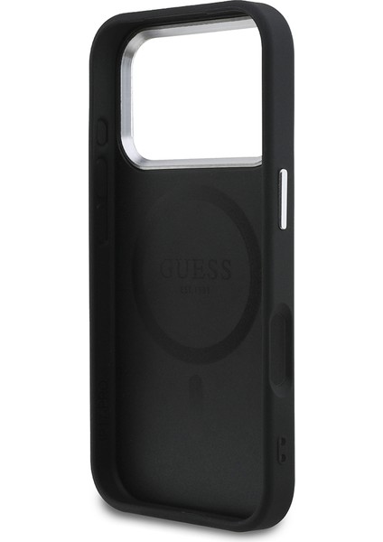 iPhone 17 Pro Uyumlu Kılıf Guess Lisanslı M-Safe Özellikli Klasik Yazı Logolu Pu Deri Kapak Siyah
