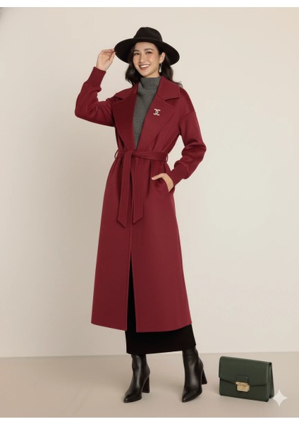 Kadın Siyah Kaşe Uzun Kaban Maksi Boy Palto Geniş Yakalı Düz ​​kesim Kışlık