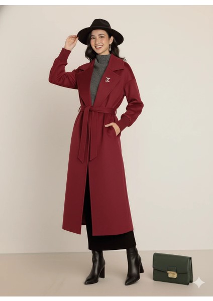 Kadın Siyah Kaşe Uzun Kaban Maksi Boy Palto Geniş Yakalı Düz ​​kesim Kışlık modelleri