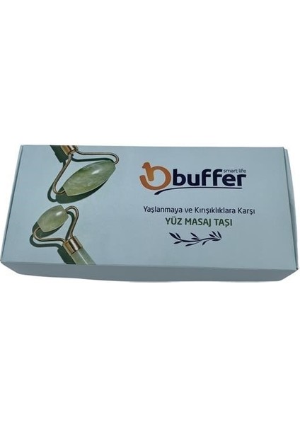 Özel Süngerli Kutusunda Kırılmaz Çift Taraflı 2li Cilt Yüz Masaj Aleti Jade Roller Yeşim Taş