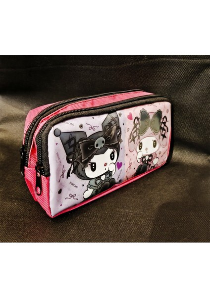 Çocuk Kalem Kutusu Kuromi Figürlü Iki Bölmeli Pembe Lila KRM3329