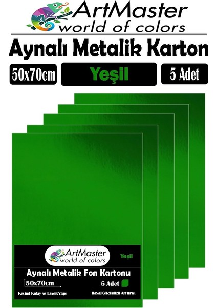 Yeşil Renkli 50X70 Metalik Aynalı Fon Kartonu 5 Adet 1 Paket Artmaster Metalik Aynalı Fon Kartonu