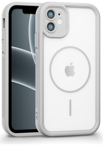 iPhone 11 Uyumlu Kamera Korumalı Magsafe Wireless Şarj Özellikli Mat Silikon Gri Renkli Silikon Telefon Kılıfı