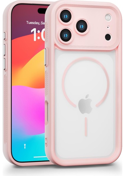 iPhone 17 Pro Uyumlu Kamera Korumalı Magsafe Wireless Şarj Özellikli Mat Silikon Pembe Renkli Silikon Telefon Kılıfı
