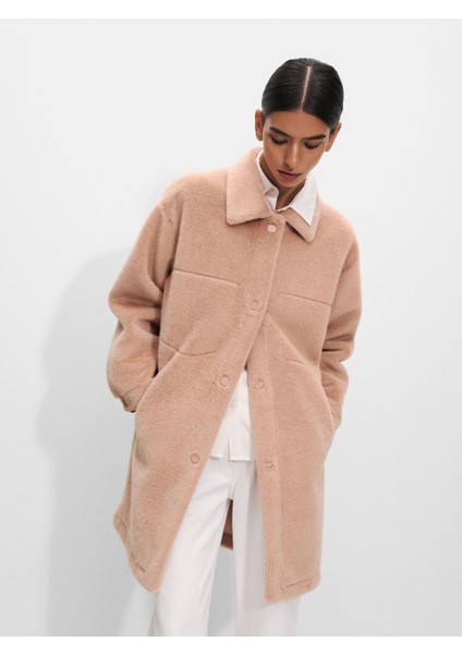 Kürk Görünümlü Cepli Uzun Kaban