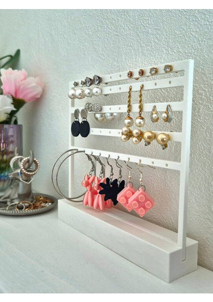 Beyaz Küpe Standı – 50 Adet Kapasiteli