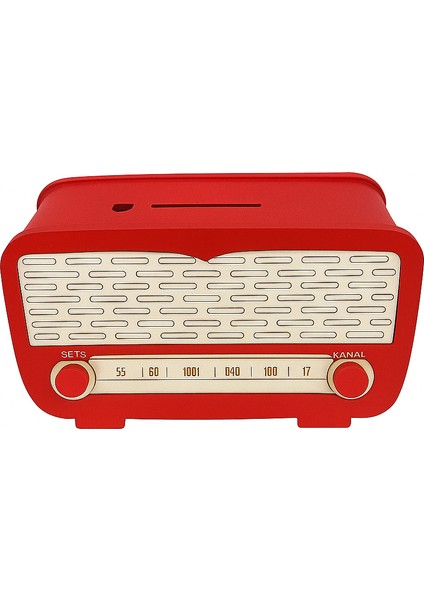 Radyo Kumbara - Ceviz Ağaçı Işleme - Kırmızı