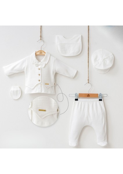 Yeni Doğan Erkek Bebek Yelek Detaylı Müslin 5'li Hastane Çıkışı Zıbın Set fiyatları