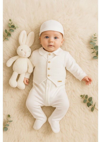 Yeni Doğan Erkek Bebek Yelek Detaylı Müslin 5'li Hastane Çıkışı Zıbın Set modelleri