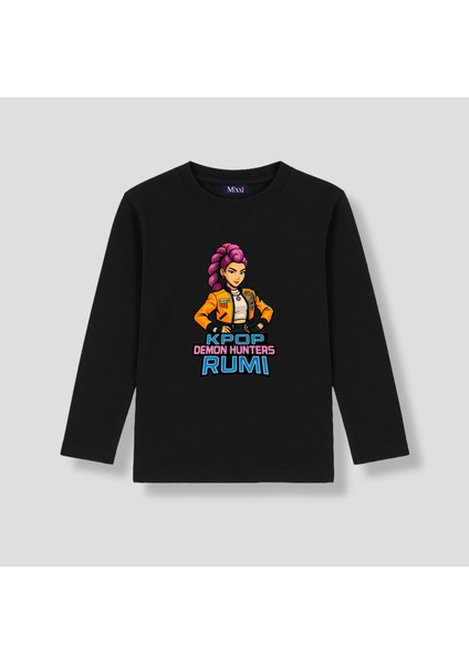 Kpop Demon Hunters Huntrix Rumi Uzun Kollu Baskılı Kız Çocuk Tişört (4-13 Yaş)