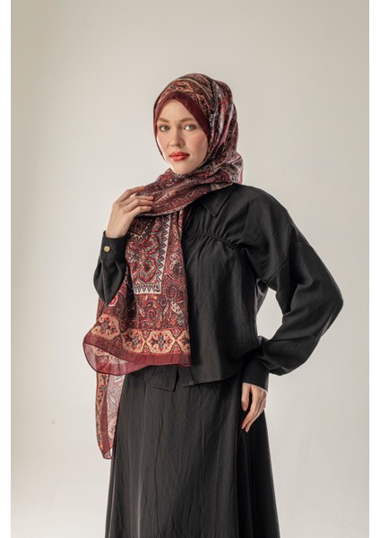 Nar Etnik Desen Kehribar Şal