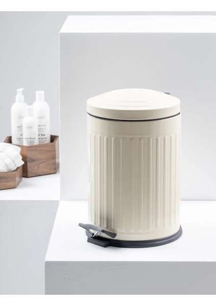 Vintage 5 Lt Yavaş Kapanır Kapaklı Ofis Mutfak Banyo Balkon Çöp Kovası Krem