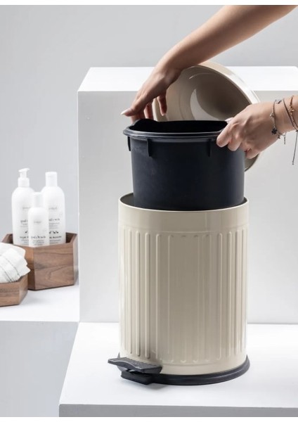 Vintage 5 Lt Yavaş Kapanır Kapaklı Ofis Mutfak Banyo Balkon Çöp Kovası Krem fırsatları