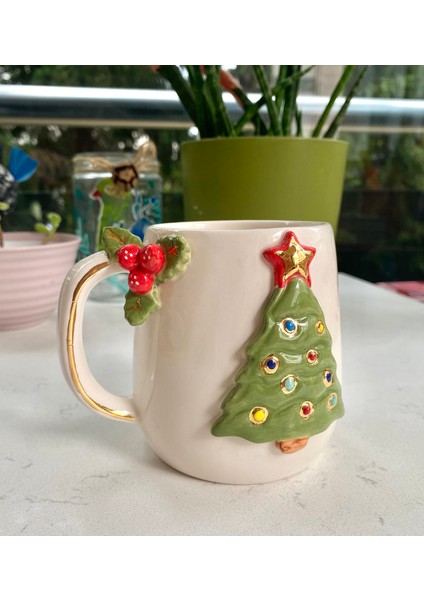 El Yapımı Seramik Gerçek 24K Altın Dekorlu Çam Ağacı Büyük Kupa fiyatları