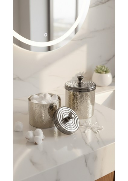 Şıklık ve Düzen Bir Arada: Modern Dokulu Metal Saklama Kutusu Seti (2'li)