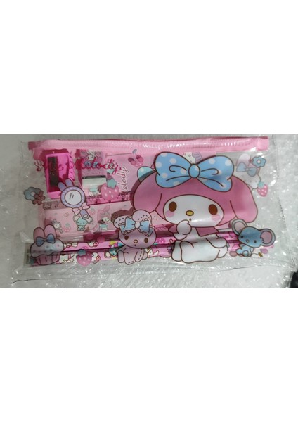 My Melody Figürlü Şeffaf Kalem Çantalı Kurşun Kalem Silgi Cetvel Kalemtraş Seti