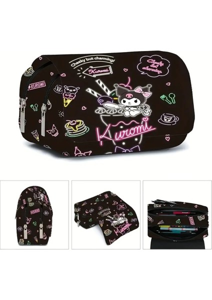Çocuk Kalem Kutusu Kuromi Figürlü Çift Fermuarlı Geniş Kapasite