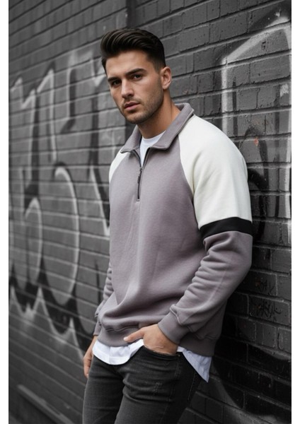 Wesst Üç Iplik Şardonlu Yarım Fermuarlı Yaka Erkek Sweatshirt