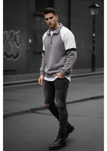 Wesst Üç Iplik Şardonlu Yarım Fermuarlı Yaka Erkek Sweatshirt fiyatları